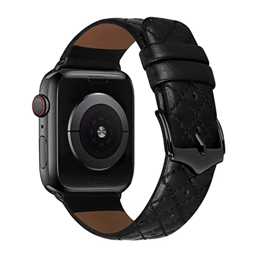 MroTech Lederarmband kompatibel mit Apple Watch Armband Ultra 49mm Band 45mm 44mm 42mm Ersatzarmband für iWatch SE/SE2/Serie 8/7/6/5/4/3/2/1 Uhrenarmband echt Leder Band 42/44/45/49 mm-Diamond Shwarz von MroTech