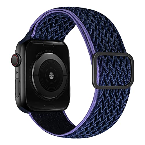 MroTech Nylon Armband Kompatibel mit Apple Watch 41mm 40mm 38mm, Rutschfestes Geflochtenes Elastisches Dehnbares Band Ersatzarmband für Apple Watch 9 8 SE 7 6 5 4 3 2 1 Armband,Midnight Blue von MroTech