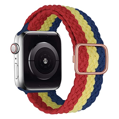 MroTech Nylon Loop Kompatibel mit iwatch Armband Nylon Band Elastic Sport Geflochten Uhrenarmband Ersatzband für iWatch Serie 8/7/6/5/4/3/2/1 Stoff Strap,38mm/40mm/41mm,Blau/Gelb/Rot von MroTech