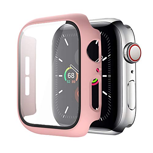 MroTech Schutzhülle Kompatibel mit Apple Watch Series 6 SE 5 4 44mm Hülle gehärtetem Glas Displayschutz Screen Protector Case Hart PC Case für iWatch Hülle Display Schutz Cover Gehäuse -44 mm Rosa von MroTech