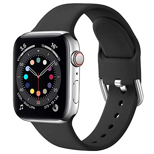 MroTech Sport Armband kompatibel mit Apple Watch Armband 38mm 40mm 41mm 42mm 44mm 45mm, weiches Silikon Armband für iWatch Series 9 8 7 6 5 4 3 2 1 SE Herren Damen (42/44/45mm,Schwarz) von MroTech