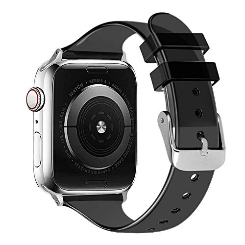 MroTech Sportarmband Kompatibel mit Apple Watch Armband 44mm 45mm 42mm Herren/Damen,Weiches Silikon Band Ersatzarmband für iWatch Armbänder Serie 9 8 7 6 5 4 3 se Ultra 49mm,transparent schwarz von MroTech