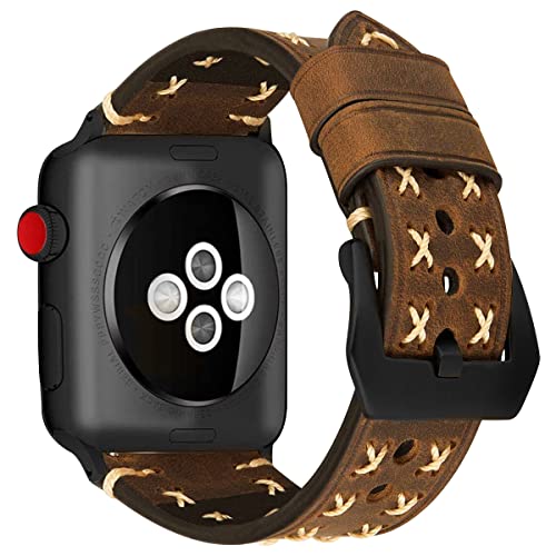 MroTech kompatibel für Apple Watch Serie 10 42mm Armband 41mm Leder 40mm Watch Band 38mm echt Lederarmband Ersatz für iWatch Serie 10 9 8 7 6 5 4 3 2 1 und SE Uhrenarmband (38 40 41 42 mm,Braun) von MroTech