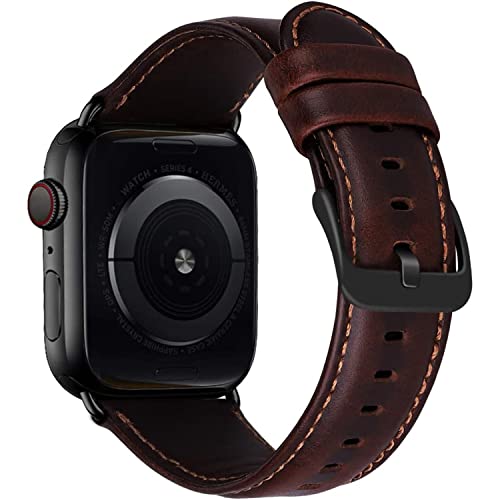 MroTech kompatibel mit Apple Watch Armband 41mm 40mm 38mm Leder Ersatzarmband für iWatch Serie 7/6/SE/5/4/3/2/1 Lederarmband Echtleder Uhrenarmband Schwarz Schnalle Band 38/40/41 mm-Classic Kaffee von MroTech