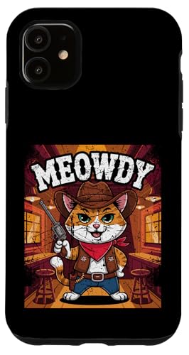 Meowdy Cowboy Funny Cat Western Funny Kätzchen Cartoon Hülle für iPhone 11 von Mrpotts73 Funny Cat