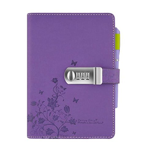 A5 PU Leder Tagebuch Notizbuch,Schreiben Notebook Planer Organizer Passwort Tagebuch Notizblock für Mädchen und Jungen. Mehrfarbiges Blumenmuster,Lila npn99-5 von Mruiks