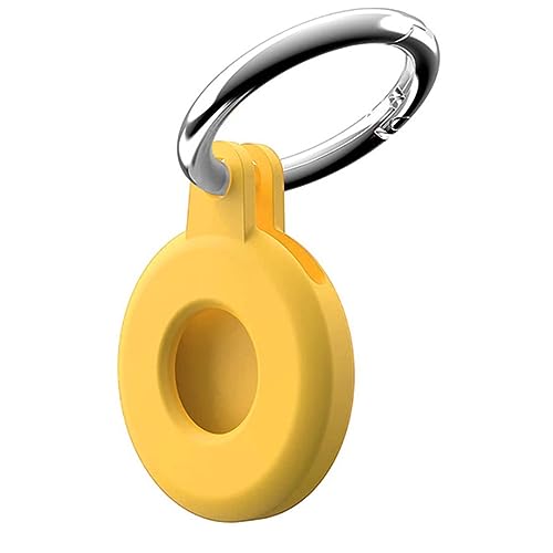 Msagkah Silikon AirTag Hülle Mit Schlüsselanhänger, GPS Tracker Halter, Anti-Kratz Schutzhülle für Apple AirTag (Gelb) von Msagkah