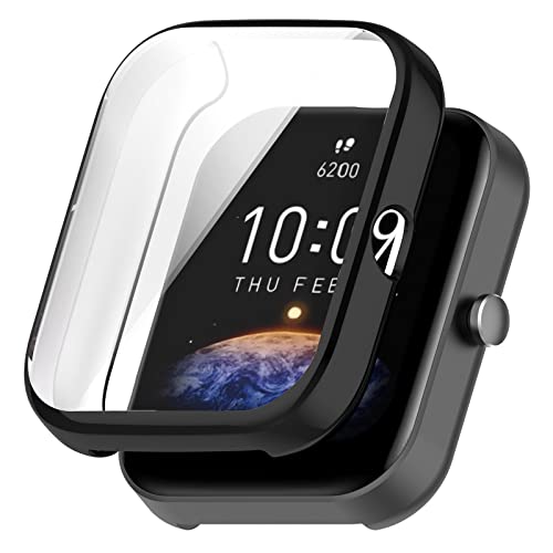 Msiall 2 Stück Hülle Kompatibel mit Amazfit Bip 3/3 pro Schutzhülle,Flexibles TPU Vollschutz Displayschutzfolie Kratzfest Displayschutz Schutz Hülle mit Amazfit Bip 3-schwarz Transparent von Msiall