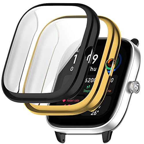 Msiall 2 Stück Hülle Kompatibel mit Amazfit GTS 4 Mini Schutzhülle,Flexibles TPU Vollschutz Displayschutzfolie Kratzfest Displayschutz Schutz Hülle mit Amazfit GTS 4 Mini-Gold schwarz von Msiall