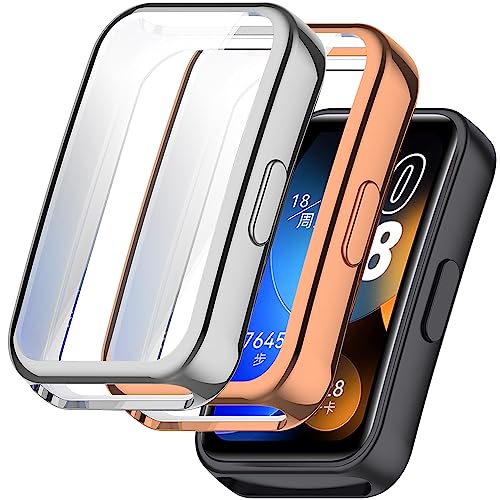 Msiall 2 Stück Hülle Kompatibel mit Huawei Band 8 Schutzhülle,Flexibles TPU Vollschutz Displayschutzfolie Kratzfest Displayschutz Schutz Hülle -Silver Rosegold von Msiall