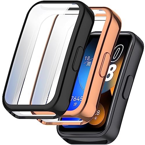 Msiall 2 Stück Hülle Kompatibel mit Huawei band 8 Schutzhülle,Flexibles TPU Vollschutz Displayschutzfolie Kratzfest Displayschutz Schutz Hülle -black rosegold von Msiall