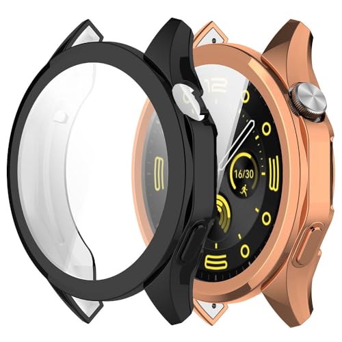 Msiall 2 Stück Hülle Kompatibel mit Huawei watch GT4 46mm Schutzhülle,Flexibles TPU Vollschutz Displayschutzfolie Kratzfest Displayschutz Schutz Hülle -Schwarz Rosengold von Msiall