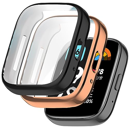 Msiall 2 Stück Hülle Kompatibel mit redmi Watch 3 Active Schutzhülle,Flexibles TPU Vollschutz Displayschutzfolie Kratzfest Displayschutz Schutz Hülle mit redmi Watch 3 Active-Gold schwarz von Msiall