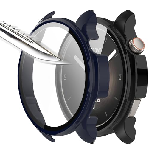 Msiall Mit Gehärtetes Glas Displayschutz Schutzhülle Kompatibel für Amazfit Balance,Hard PC Rundum Displayschutz Ultradünne Blasenfreie Gegen Kratzer Schutzhülle -Blau Schwarz von Msiall