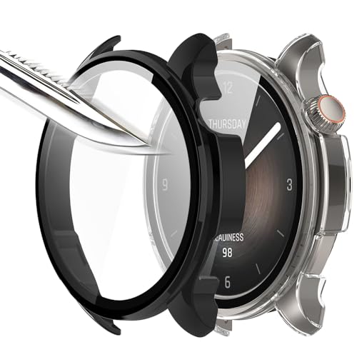 Msiall Mit Gehärtetes Glas Displayschutz Schutzhülle Kompatibel für Amazfit Balance,Hard PC Rundum Displayschutz Ultradünne Blasenfreie Gegen Kratzer Schutzhülle -Transparent Schwarz von Msiall