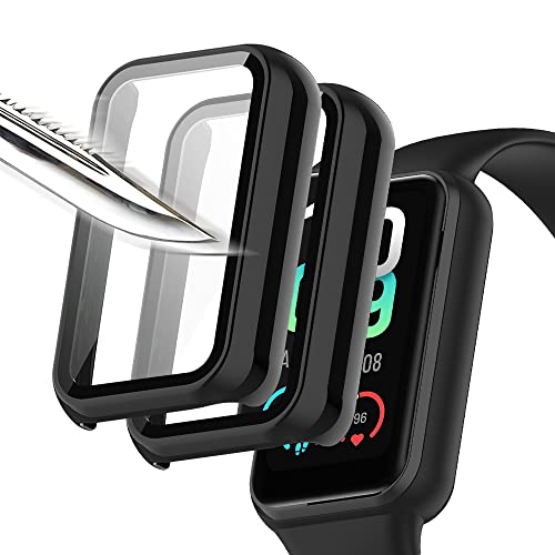 Msiall Mit Gehärtetes Glas Displayschutz Schutzhülle Kompatibel für Amazfit band 7,Hard PC Rundum Displayschutz Ultradünne Blasenfreie Gegen Kratzer Schutzhülle -Schwarz [2 Stück] von Msiall