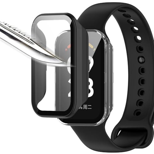 Msiall Mit Gehärtetes Glas Displayschutz Schutzhülle Kompatibel für mi band 8 active,Hard PC Rundum Displayschutz Ultradünne Blasenfreie Gegen Kratzer Schutzhülle -Transparent Schwarz von Msiall