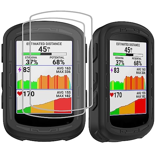 Msiall Schutzhülle Schwarz Hülle kompatibel für Edge 840 - Ganzkörper Schutzhülle Bumper | Silikon GPS Fahrrad Case Schutzhülle+[2 Stück] Härte 9H Displayschutz von Msiall