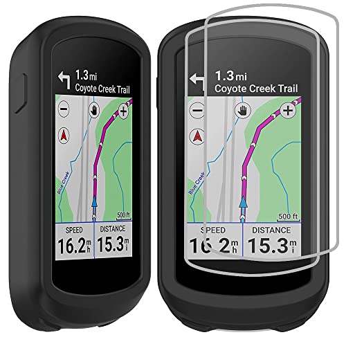 Msiall Schutzhülle Schwarz Hülle kompatibel für Edge Explore 2 - Ganzkörper Schutzhülle Bumper | Silikon GPS Fahrrad Case Schutzhülle+[2 Stück] Härte 9H Displayschutz von Msiall