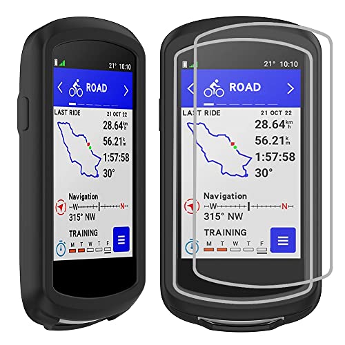 Msiall Schutzhülle Schwarz Hülle kompatibel für Garmin Edge 1040/Edge 1040 Solar - Ganzkörper Schutzhülle Bumper | Silikon GPS Fahrrad Case Schutzhülle+[2 Stück] Härte 9H Displayschutz von Msiall