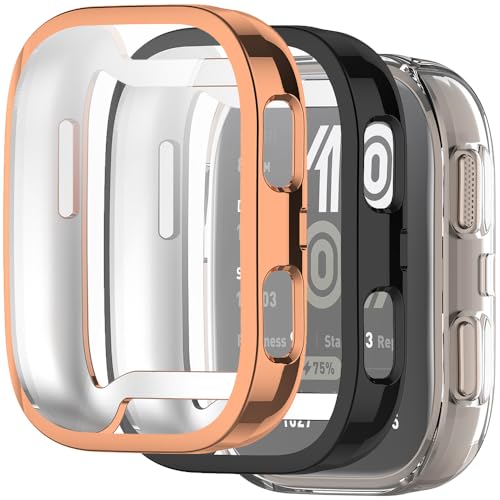 Msialt 3 Stück Hülle Kompatibel mit mazfit Bip6 Schutzhülle,Flexibles TPU Vollschutz Displayschutzfolie Kratzfest Displayschutz Schutz Hülle -schwarz+Transparent+rosegold von Msialt