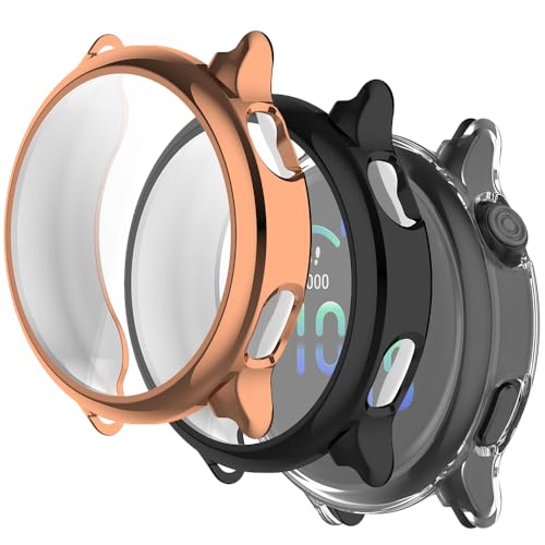 Msialt 3 Stück Hülle Kompatibel mit vivoactive 6 Schutzhülle,Flexibles TPU Vollschutz Displayschutzfolie Kratzfest Displayschutz Schutz Hülle -schwarz+Transparent+rosegold von Msialt