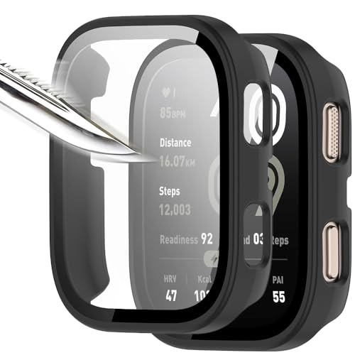 Msialt Mit Gehärtetes Glas Displayschutz Schutzhülle Kompatibel für Amazfit Bip 6,Hard PC Rundum Displayschutz Ultradünne Blasenfreie Gegen Kratzer Schutzhülle -2schwarz von Msialt