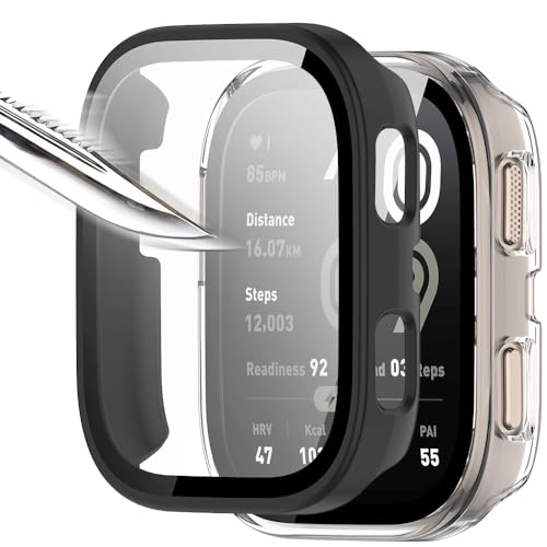 Msialt Mit Gehärtetes Glas Displayschutz Schutzhülle Kompatibel für Amazfit Bip 6,Hard PC Rundum Displayschutz Ultradünne Blasenfreie Gegen Kratzer Schutzhülle -schwarz+Transparent von Msialt