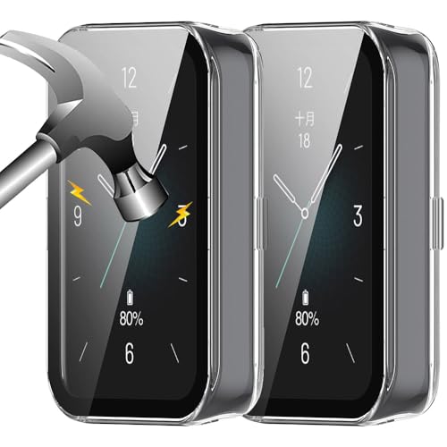Msialt Mit Gehärtetes Glas Displayschutz Schutzhülle Kompatibel für Honor band 10,Hard PC Rundum Displayschutz Ultradünne Blasenfreie Gegen Kratzer Schutzhülle -2schwarz von Msialt