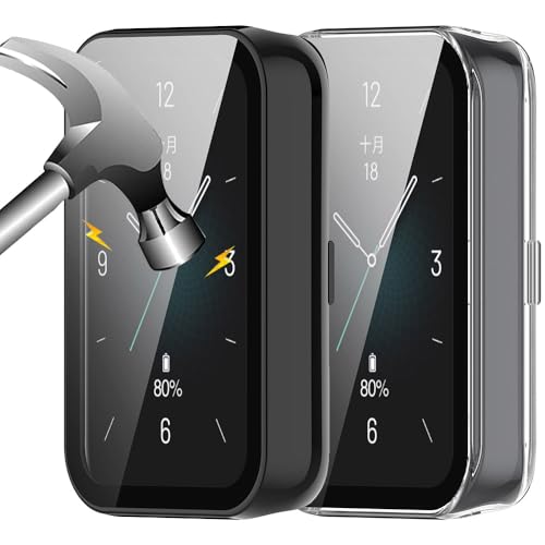 Msialt Mit Gehärtetes Glas Displayschutz Schutzhülle Kompatibel für Honor band 10,Hard PC Rundum Displayschutz Ultradünne Blasenfreie Gegen Kratzer Schutzhülle -schwarz+Transparent von Msialt