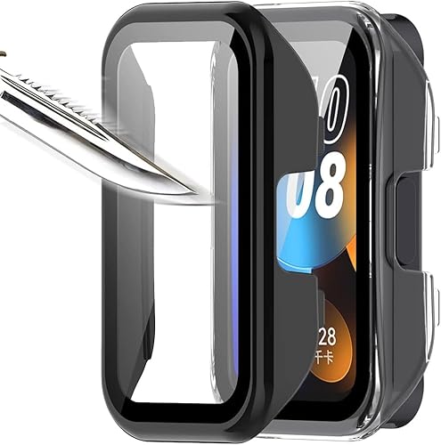 Msialt Mit Gehärtetes Glas Displayschutz Schutzhülle Kompatibel für Huawei Band 10,Hard PC Rundum Displayschutz Ultradünne Blasenfreie Gegen Kratzer Schutzhülle -schwarz+Transparent von Msialt