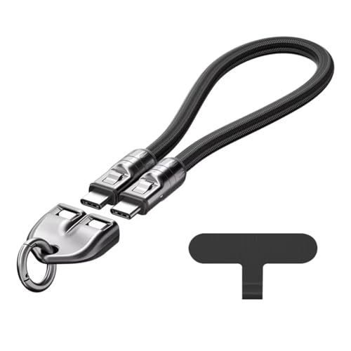 Mskidand 2-in-1 240 W Pd3.1-Datenkabel, Tragbares Telefon-Lanyard, Typ C auf Typ C, Schnellladekabel, Schwarz von Mskidand
