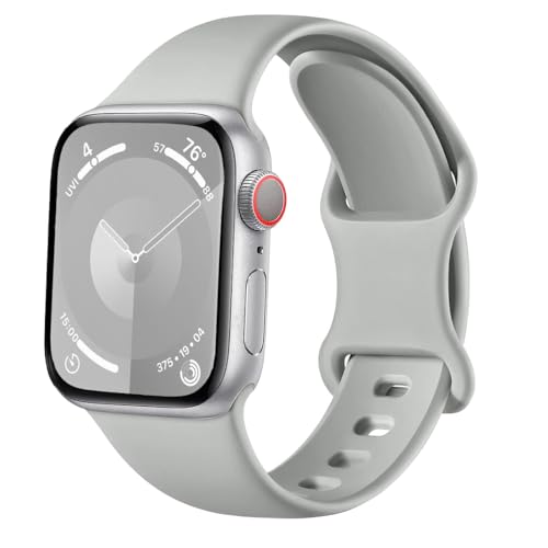 Msksjer Ersatzarmband kompatibel mit Apple Watch Armband 41mm 40mm 38mm 42mm 44mm 45mm 49mm, Weiches Silikon Sport Armbänder für iWatch Ultra 2/Ultra Series 9 8 SE 7 6 5 4 3 2 1, Grau von Msksjer