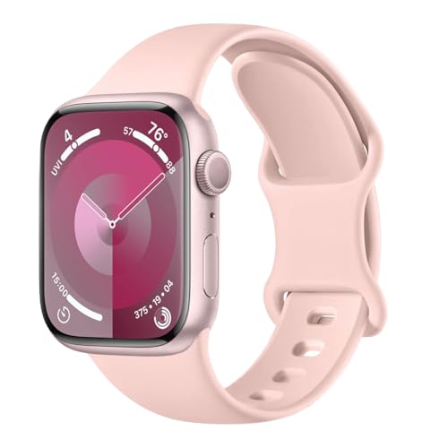 Msksjer Ersatzarmband kompatibel mit Apple Watch Armband 41mm 40mm 38mm 42mm 44mm 45mm 49mm, Weiches Silikon Sport Armbänder für iWatch Ultra 2/Ultra Series 9 8 SE 7 6 5 4 3 2 1, Rosa von Msksjer