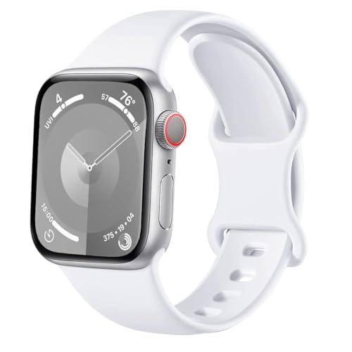 Msksjer Ersatzarmband kompatibel mit Apple Watch Armband 49mm 45mm 44mm 42mm 41mm 40mm 38mm für Damen Herren, Weiches Silikon Sport Armbänder für iWatch Ultra 2/Ultra Series 9 8 SE 7 6 5 4 3 2 1, Weiß von Msksjer