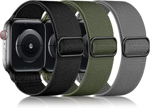 Msksjer Kompatibel mit Apple Watch Armband 41mm 40mm 38mm 42mm(Series 10) für Damen Herren, Nylon Verstellbares Solo Loop Elastisch Stoff Sport Armbänder für iWatch Series 9 8 7 6 SE 5 4 3 2 1 von Msksjer