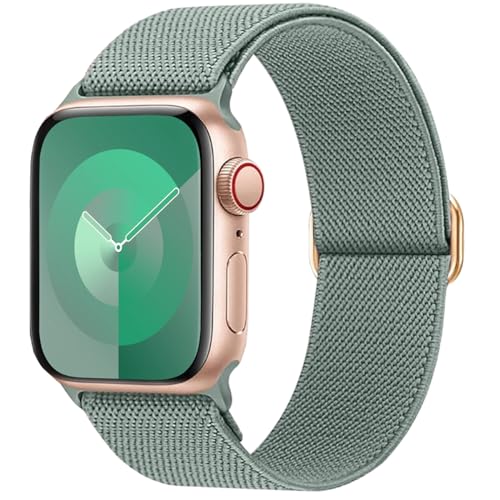 Msksjer Kompatibel mit Apple Watch Armband 41mm 40mm 38mm für Damen Herren, Nylon Verstellbares Solo Loop Elastisch Stoff Sport Armbänder für iWatch Series 9 8 7 6 SE 5 4 3 2 1, Kiefernnadel Grün von Msksjer