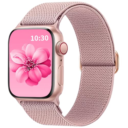 Msksjer Kompatibel mit Apple Watch Armband 41mm 40mm 38mm für Damen Herren, Nylon Verstellbares Solo Loop Elastisch Stoff Sport Armbänder für iWatch Series 9 8 7 6 SE 5 4 3 2 1, Rosa von Msksjer