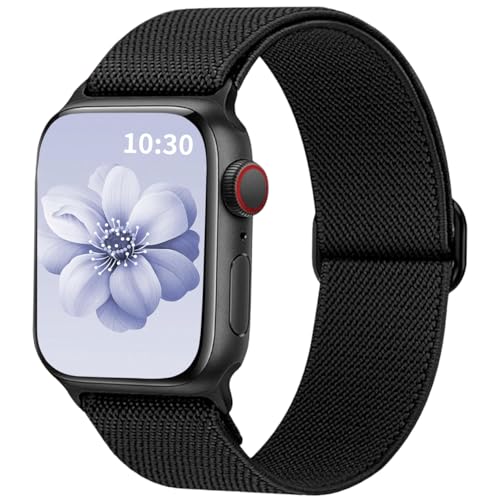 Msksjer Kompatibel mit Apple Watch Armband 41mm 40mm 38mm für Damen Herren, Nylon Verstellbares Solo Loop Elastisch Stoff Sport Armbänder für iWatch Series 9 8 7 6 SE 5 4 3 2 1, Schwarz von Msksjer