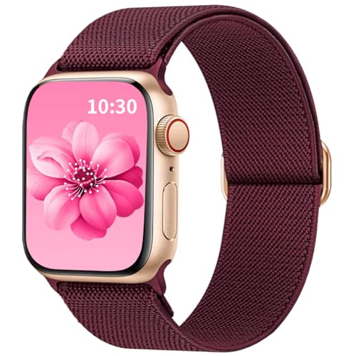 Msksjer Kompatibel mit Apple Watch Armband 41mm 40mm 38mm für Damen Herren, Nylon Verstellbares Solo Loop Elastisch Stoff Sport Armbänder für iWatch Series 9 8 7 6 SE 5 4 3 2 1, Wein von Msksjer