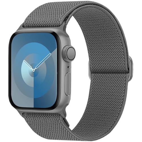 Msksjer Kompatibel mit Apple Watch Ultra/Ultra 2 Armband 49mm 44mm 45mm 42mm Damen Herren, Nylon Solo Loop Elastisch Stoff Sport Armbänder für iWatch Series 9 8 7 6 SE 5 4 3 2 1, Grau von Msksjer