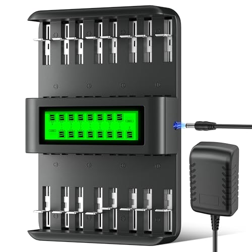 Mspalocell 16 Slot Akku Ladegerät für 1,2V AA/AAA/C/D Wiederaufladbare Batterien (NI-Mh/NI-CD), LCD-Display, Unabhängiges/Gemischtes Laden, 12V/2A Eingang Ladegerät (Charger) von Mspalocell