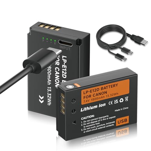 Mspalocell 2 Stück LP-E12 Akku USB 1800mAh mit USB Typ-C-Ladung,Kompatibel mit Canon M100D Kiss x7 Rebel SL1 EOS M10 EOS M50 DSLR Ersatz Akku Mspalocell 2 Stück LP-E12 Akku USB 1800mAh mit USB Typ-C-Ladung,Kompatibel mit Canon M100D Kiss x7 Rebel SL1 EOS M10 EOS M50 DSLR Ersatz Akku von Mspalocell