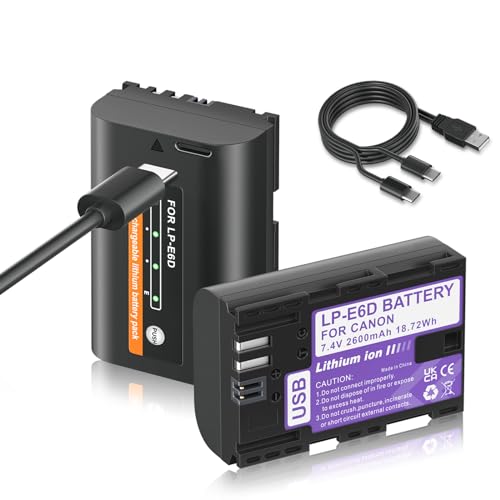 Mspalocell 2 Stück LP-E6 Ersatz Akku 2600mAh mit USB Typ C Ladeanschluss, Kompatibel mit Canon EOS 5D Mark II, EOS 5D Mark III, EOS 6D, EOS 5DS, EOS 7D, EOS 60D, EOS 60Da, EOS 70D, LP-E6N Kameras von Mspalocell