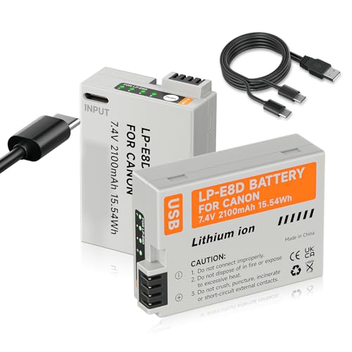 Mspalocell 2 Stück LP-E8 Ersatz Akku 2100mAh mit USB Typ-C-Ladung,Kompatibel mit Canon EOS 550D 600D 650D 700D X4 X5 X6i X7i T2i T3i Kamera von Mspalocell