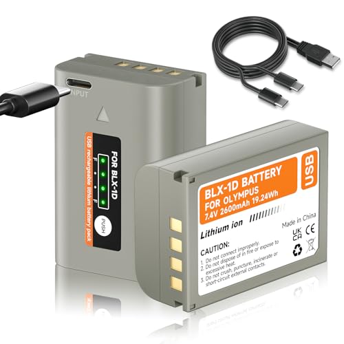 Mspalocell BLX-1 Akku USB-C 2600 mAh Ersatzakku für Olympus OM-1 / BLX-1, USB-C 5V2A Schnellladung und Autoladung (2,5 Stunden), 2er-Pack Akku für OM-System Olympus BLX-1 / OM-1 von Mspalocell