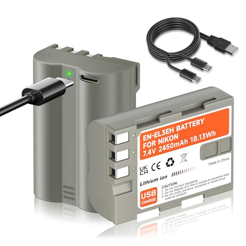 Mspalocell EN-EL3E USB-C 2450mAh Ersatz-Akku für Nikon D300 D300s D90 D80 D70 D70s D200 D100 D700 D30 D50 D50S EN-EL3e EN EL3e ENEL3e, 2 Stück Akku Mspalocell EN-EL3E USB-C 2450mAh Ersatz-Akku für Nikon D300 D300s D90 D80 D70 D70s D200 D100 D700 D30 D50 D50S EN-EL3e EN EL3e ENEL3e, 2 Stück Akku von Mspalocell