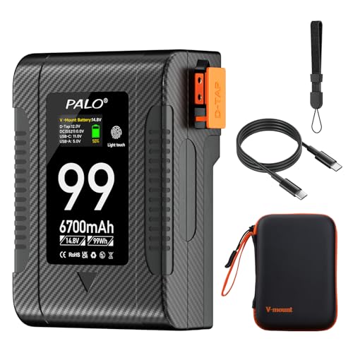 Mspalocell V-Mount Akku 99Wh 6700mA 14.8V,PD65W USB-C schnelles Aufladen V Mount Battery mit OLED Screen,USB-C/BP/Dual D-TAP (Eingangs/Ausgangs), DC/USB-A(PD65W) Ausgangs für Kamera Camcorder von Mspalocell