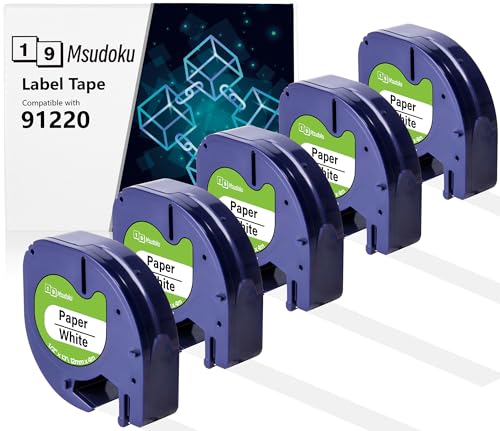 Msudoku 5 Packungen 91220 91200 S0721520 Kompatibel mit Dymo LetraTag Geräten 12 mm x 4 m Weißes Papier Etikettenband für Dymo Letratag XR LT-100H LT-100T Etikettendrucker von Msudoku