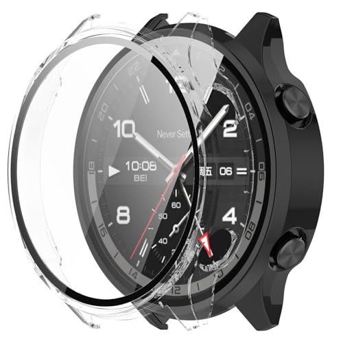 [2er-Pack] Schutzhülle mit gehärtetem Glas, kompatibel mit Oneplus Watch 2R, ultradünne Stoßstange, vollständige Abdeckung, harte PC-Hülle, Gesichtsabdeckung für Oneplus Watch 2R von Msvueioe